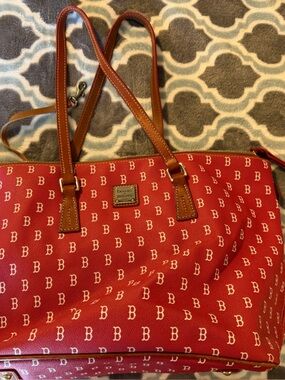 *Make Offer* Dooney & Bourke Red Logo Print Tote with Brown Leather Trim